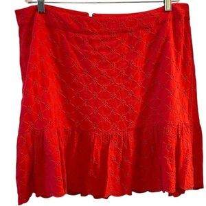 Loft Plus Size 14 eyelet flounce hem skirt Pink A-Line Ruffle Knee‎ Length Skirt